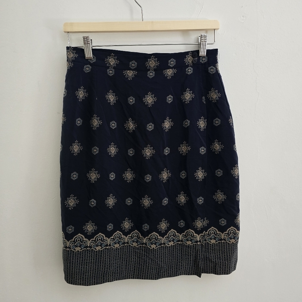 Talbot’s Petites Women's Silk A-Line Geometric Skirt Navy Blue Size